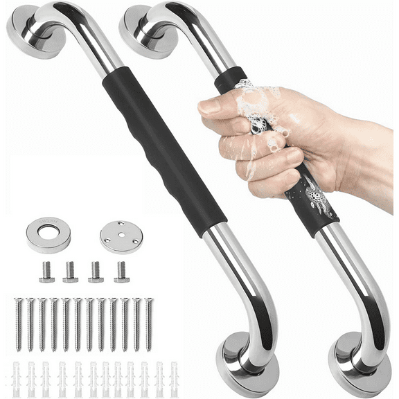 Grab Bars for Bathroom, 16" Shower Handle, Safety Hand Rail Support, Handicap Elderly Senior Assist Bath Handle, Silver