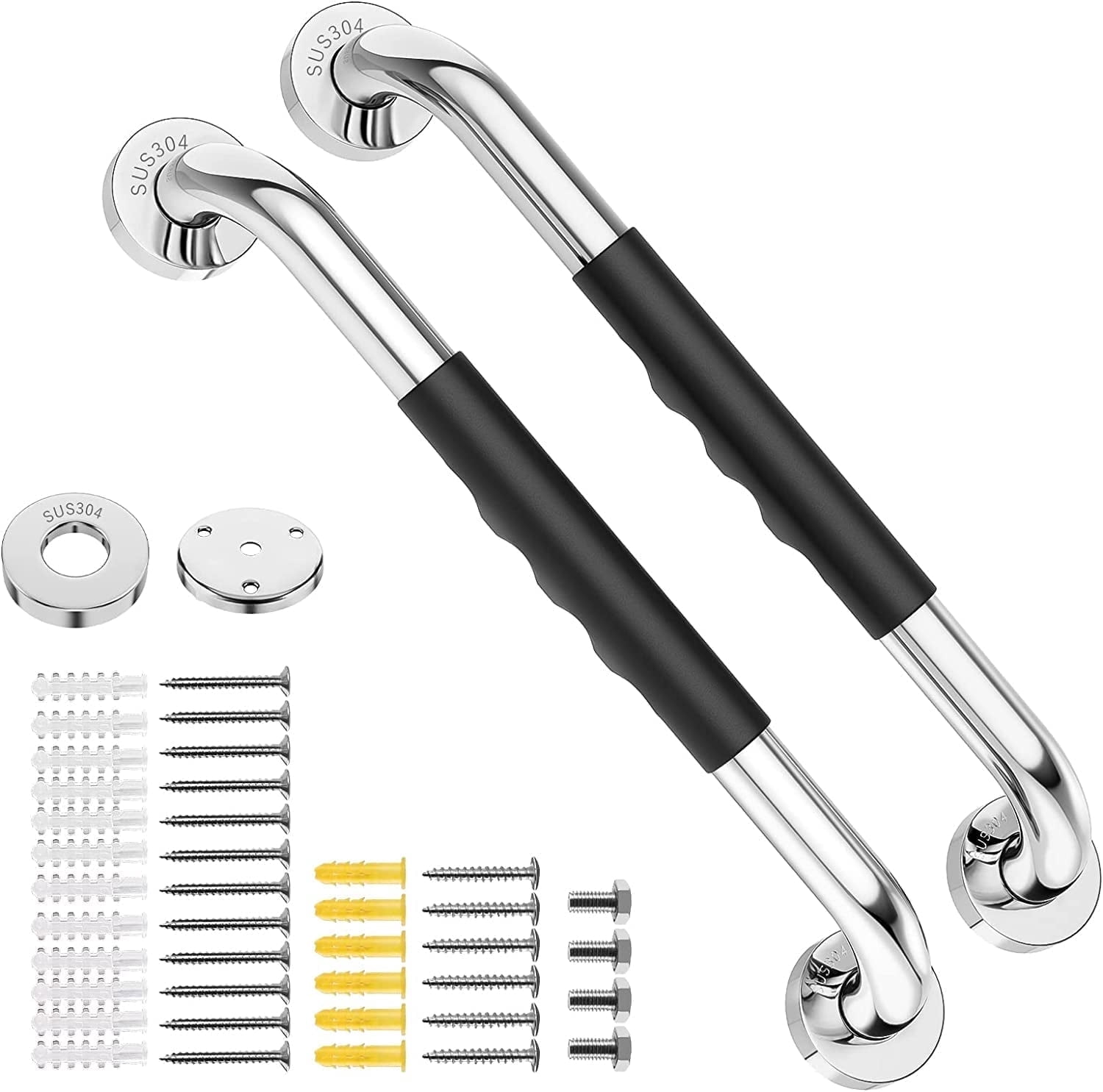 Grab Bars for Bathroom 16 inch Anti Slip Bathroom Handicap Grab Bars for Showers Safety Bath & Shower Grab Bar for Seniors, 2 Pcs, Silver