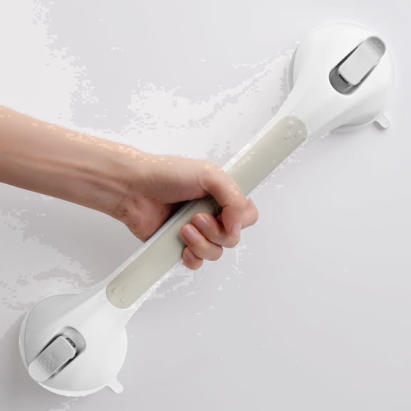 Shower Grab Bar 16 Inch Suction Cup Grab Bars for Bathroom, Removable Shower Safety Handle Heavy Duty Bathtub Grip for Seniors & Elderly, Strong Handrails No Drilling Waterproof, Grey