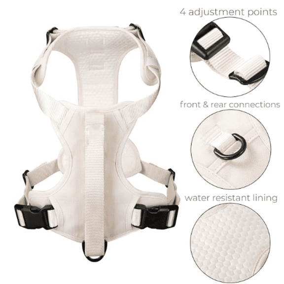 Grab Dog Harness | Integrated Traffic Leash Magnetically Attached for Quick Control (Large/Cream)