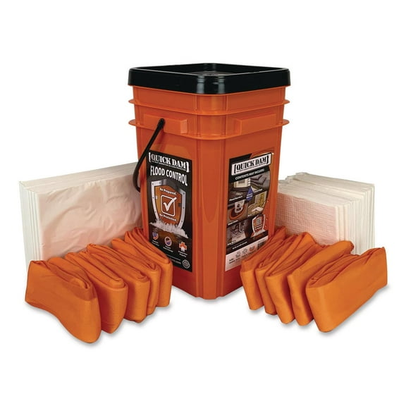 Quick Dam Indoor Bucket Kit, (1) Bucket, (10) Drip Mats, (20) Mats, (10) 4 ft Water Dams