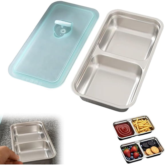 Grab and Go Snack Containers Reusable,Stainless Steel Double Compartment Snack Containers,Dishwasher- Reusable Condiment Container with Lids of Snacks,Dips,Travel and Outdoor Camping