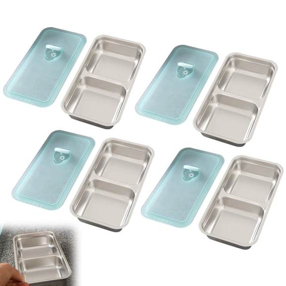 Grab and Go Snack Containers Reusable, Stainless Steel Double Compartment Snack Containers, Dishwasher- Reusable Condiment Containers with Lids, Snacks Dips Takeout Travel and Outdoor Camping (4Pcs)