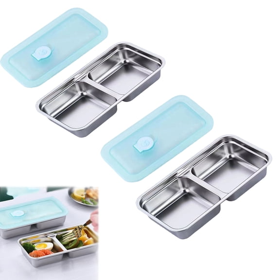 Grab and Go Snack Containers Reusable, Stainless Steel Double Compartment Snack Containers, Dishwasher, Reusable Condiment Containers with Lids, Snacks Dips Takeout Travel and Outdoor Camping