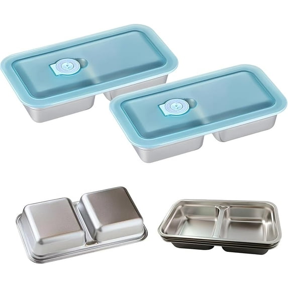 Grab and Go Snack Containers, Reusable Stainless Steel Snack Containers with Lids, Double Compartment Condiment Container for Travel and Outdoor Camping (4PCS)