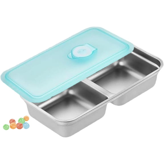 Grab and Go Snack Containers Stainless Steel, Reusable Dishwasher Double Compartment Snack Containers with Lids for Snacks Dips or Travel & Outdoor Camping (1*Double Grid)