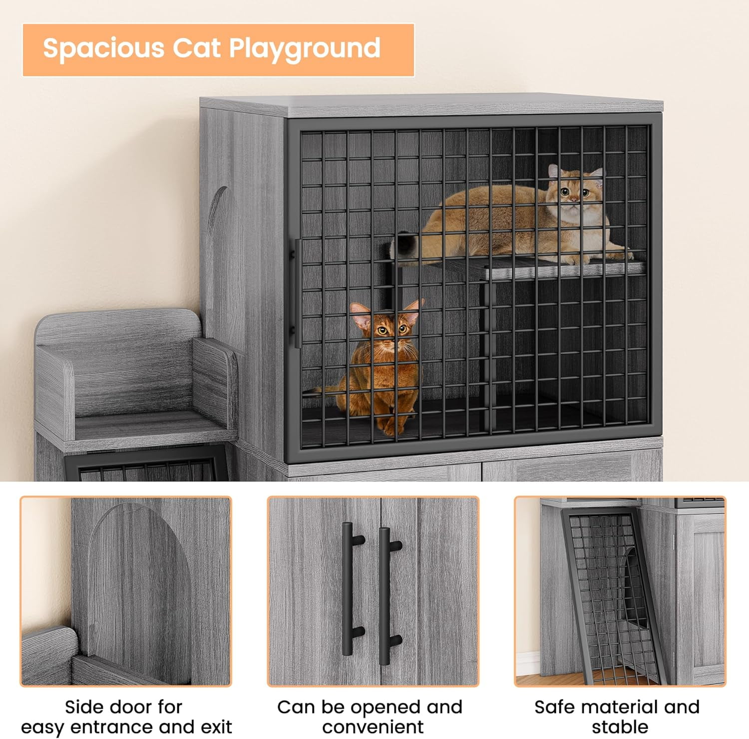 Grab Great Offers Modern Cat Litter Box Enclosure – Dual Layer Hidden Cat Washroom with Sturdy Ladder, Ideal Cat Cabinet for Indoor Cats in Black