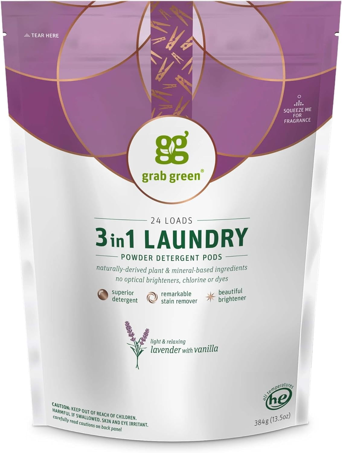 Grab Green 3in1 Laundry Detergent Pods, 24 Count, Lavender Vanilla