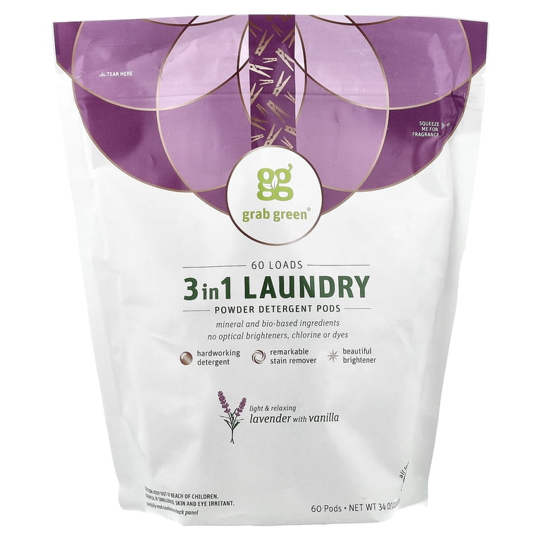 未開封 grab green 3in1 粉末洗剤 60回分2個　 ベチバー Grab Green 3-in-1 Laundry Pods, 60 Loads, Lavender Vanilla Scent