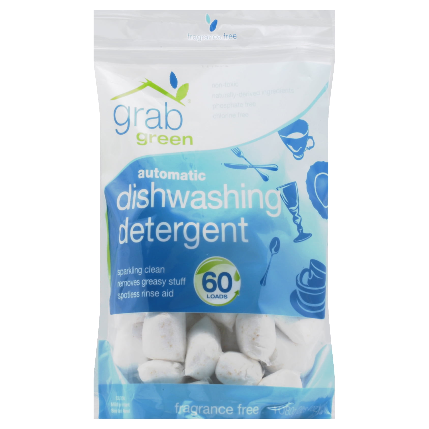 Grab Green Automatic Dishwasher Detergent Fragrance Free 60 Loads 2.4 lb (Pack Of 4)