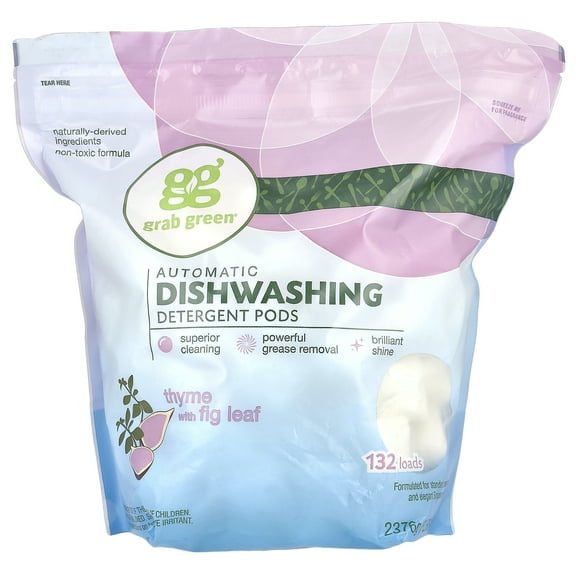 Grab Green Automatic Dishwashing Detergent Pods, Thyme with Fig Leaf, 132 Loads, 5 lbs 4 oz (2376 g)