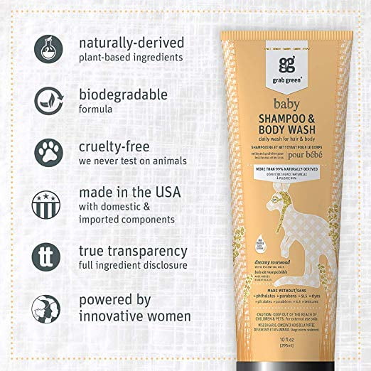 Grab Green Baby Shampoo & Wash Dreamy Rosewood, 10 Oz