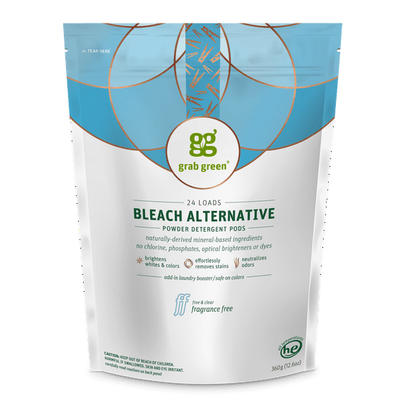 Grab Green Bleach Alternative Pods, Chlorine-Free, Laundry Booster, Fragrance-Free, 24-Loads