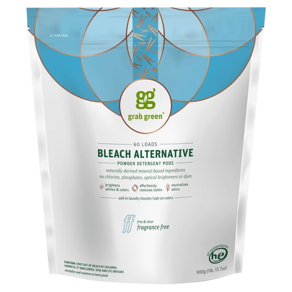 Grab Green Bleach Alternative, Powder Detergent Pods, Fragrance Free, 60 Loads, 1 lb 15.7 oz (900 g)