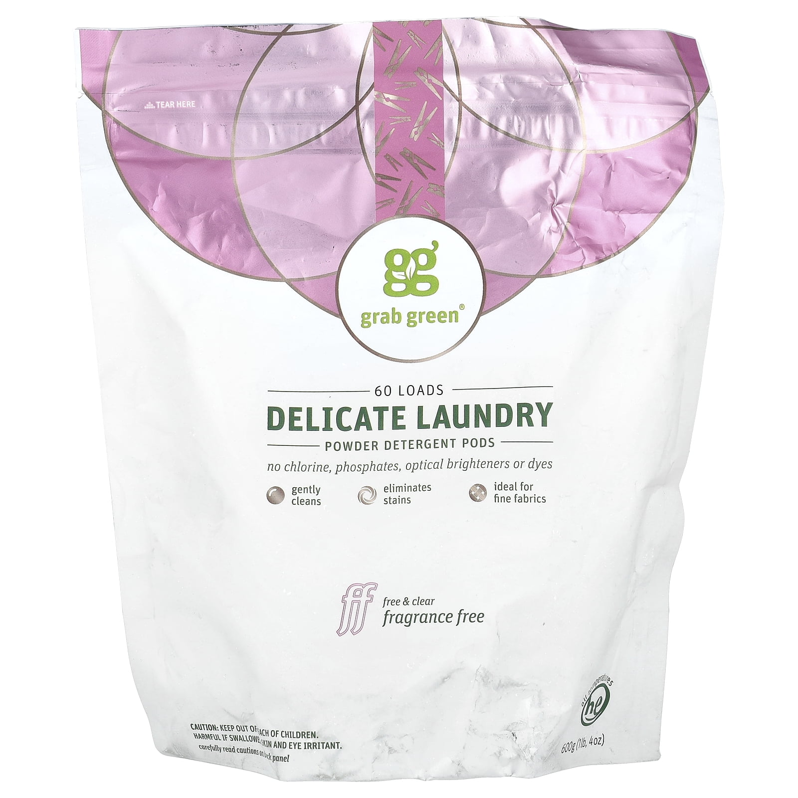 Grab Green, Delicate Laundry Detergent Pods, 60ct, Fragrance-Free