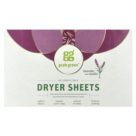 Grab Green Dryer Sheets, Lavender with Vanilla, 80 Sheets