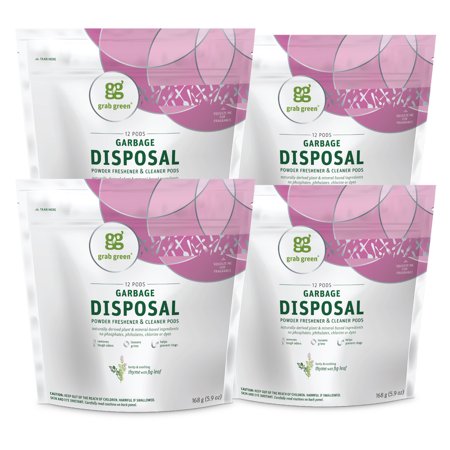 Grab Green Garbage Disposal Freshener and Cleaner Pods, 48 Count, Thyme with Fig Leaf, Plant and Mineral Based, Removes Odors, Loosens Grime, Prevents Clogging