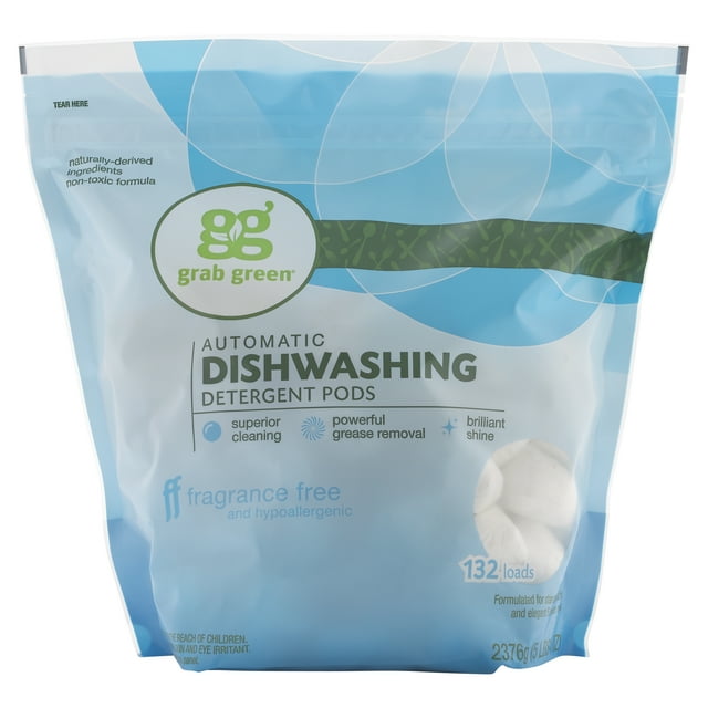 Grab Green Natural Automatic Dishwashing Detergent Pods, Fragrance Free