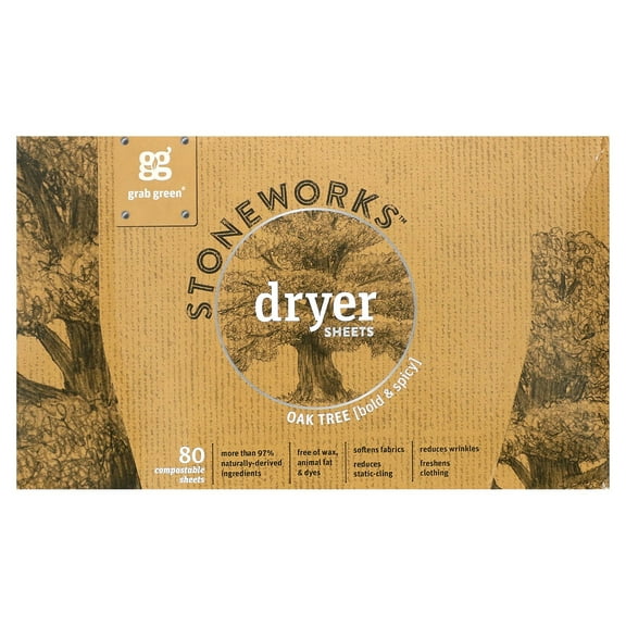 Grab Green Natural, Stoneworks Dryer Sheets, Oak Tree, 80 Sheets