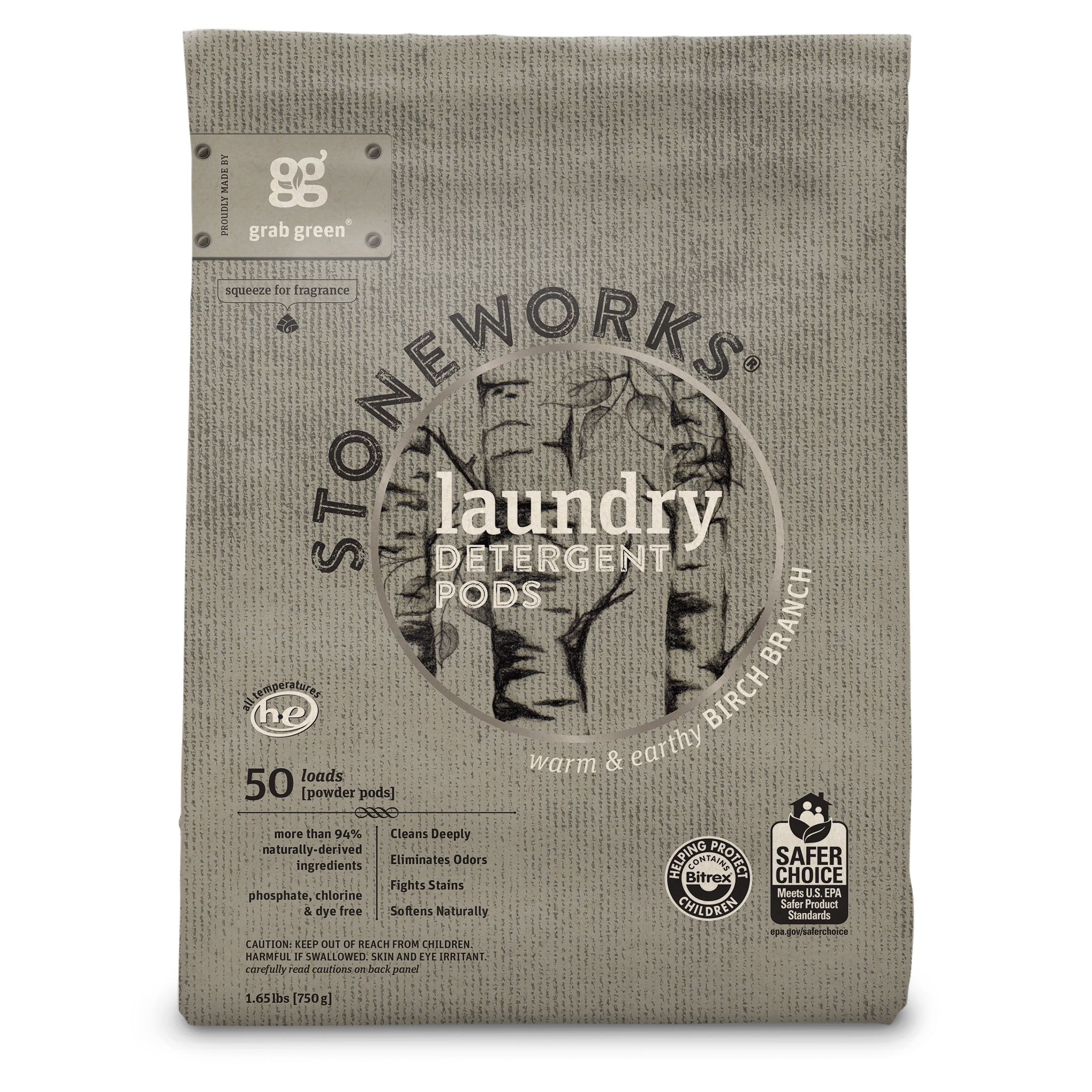 Grab Green Natural Stoneworks Laundry Detergent PreMeasured Powder