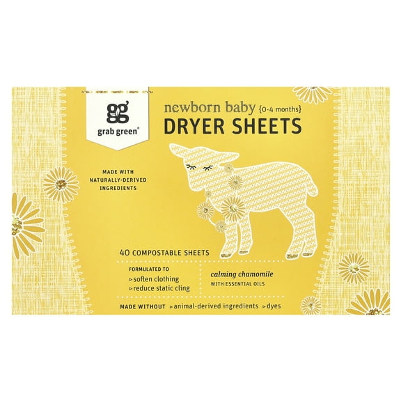 Grab Green Newborn Baby Dryer Sheets, 0-4 Months, 40 Compostable Sheets