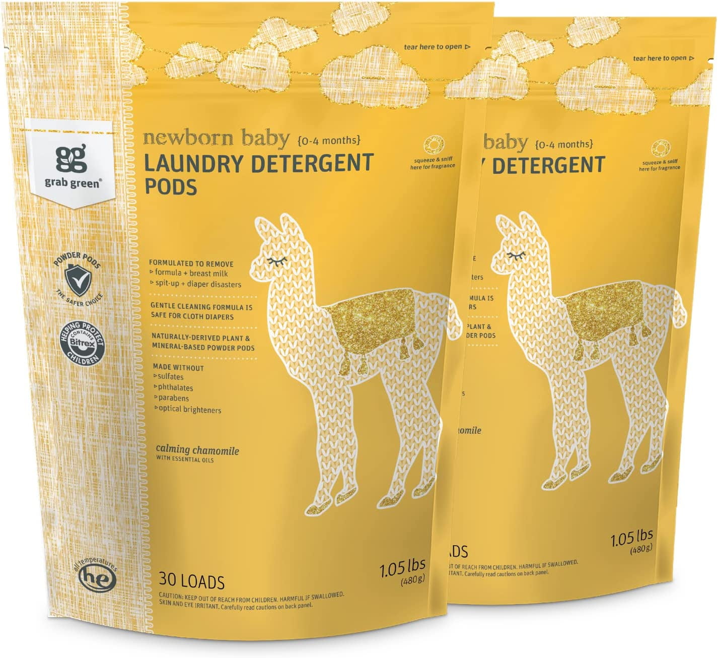 Grab Green Newborn Baby Laundry Detergent Pods, 60 Count, Calming