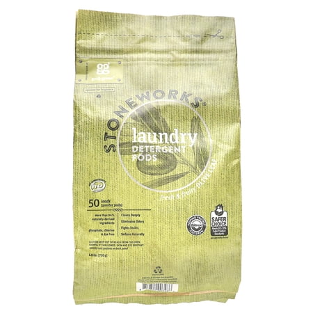 Grab Green Stoneworks Natural, Eco-Friendly Detergent Powder Pods, Olive Leaf, 50 Loads