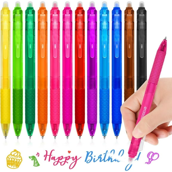 Grab It Now! Hyrbek Erasable Gel Pens Refillable & Retractable Gel Ink Pens Point 0.7 Mm Pack of 12 Assorted Colors for Daily Writing Drawing Pens for Home 11Ml*12Plastic