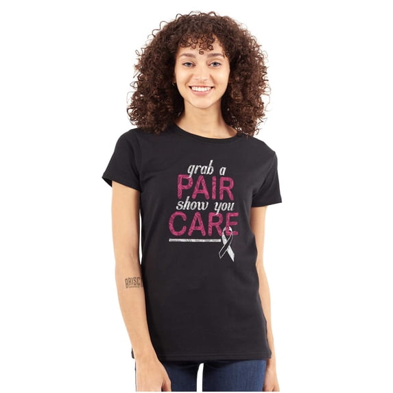 Grab Pair Show You Care Pink Ribbon Womens Slim Fit Graphic Tee Brisco Brands S