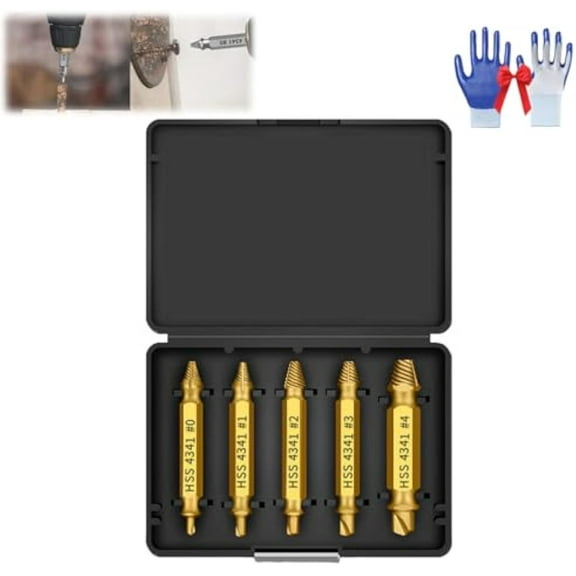 Grab It Pro Screw Extractor Kit, Damaged Screw Extractor Set, Stripped Screws Nuts & Bolts Drill Bit Tools for Easy Removal of Rusty Broken Hardware (Titanium Coating,5Pcs)