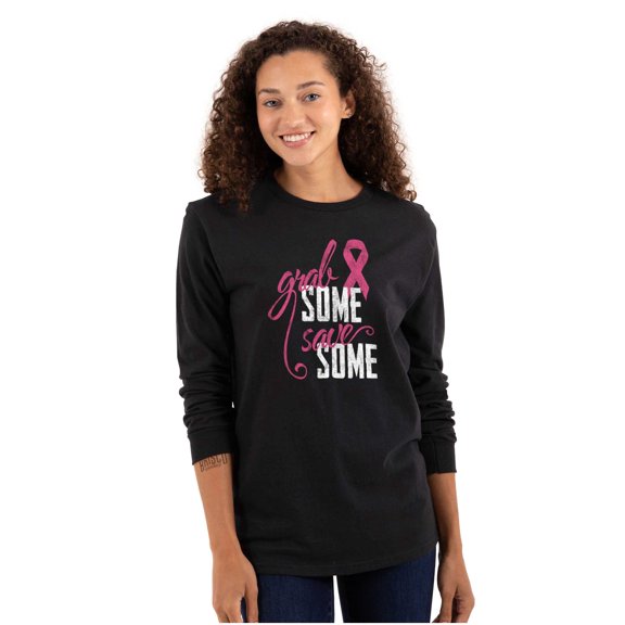 Grab Save Some Breast Cancer Women Plus Size Long Sleeve Graphic Tee Brisco Brands 3X