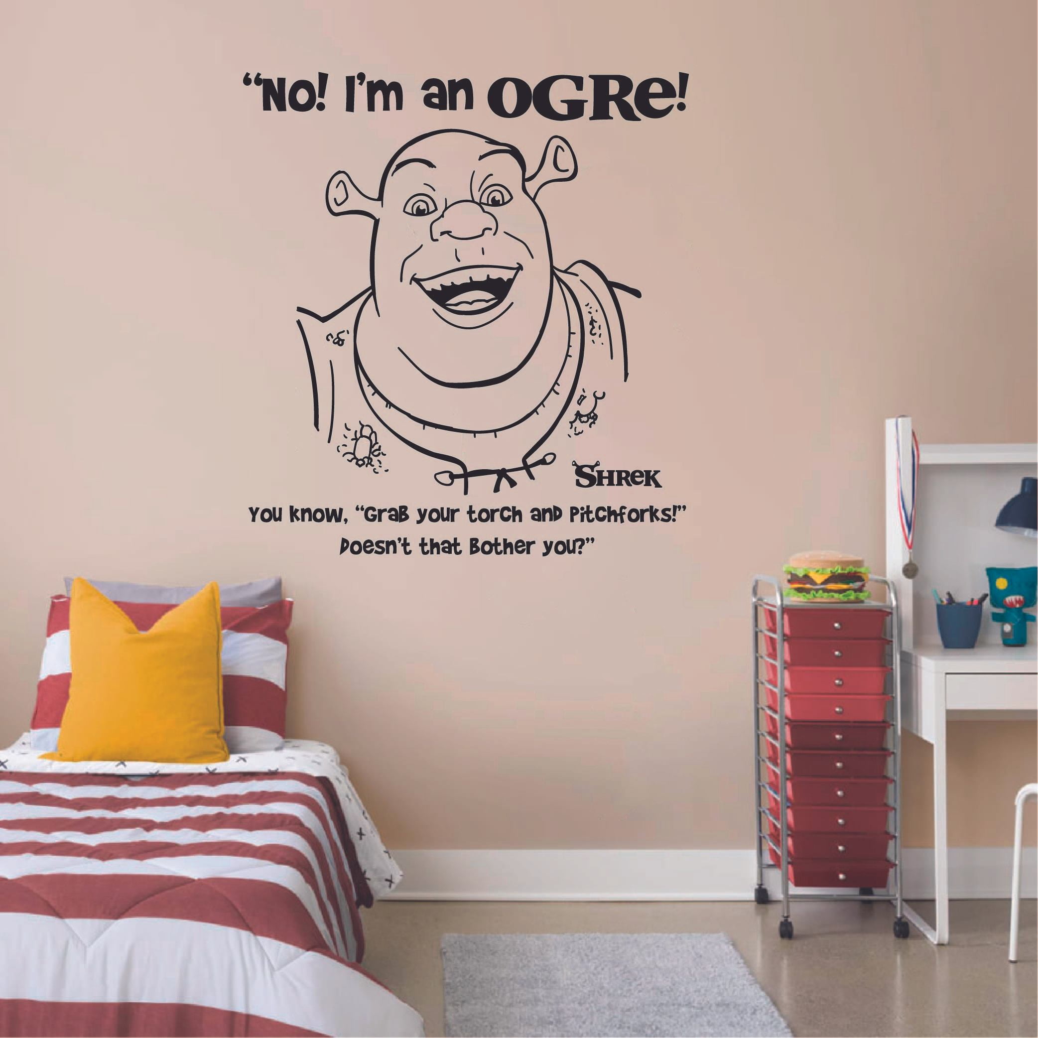 Grab Your Torch And Pitchforks! Doesnt That Bother You Shrek Quote Vinyl Wall Art Wall Decal Wall Sticker Decoration Home Room Kids Childrens Room Boys Girls Nursery Kindergarten Size (20x20 inch)