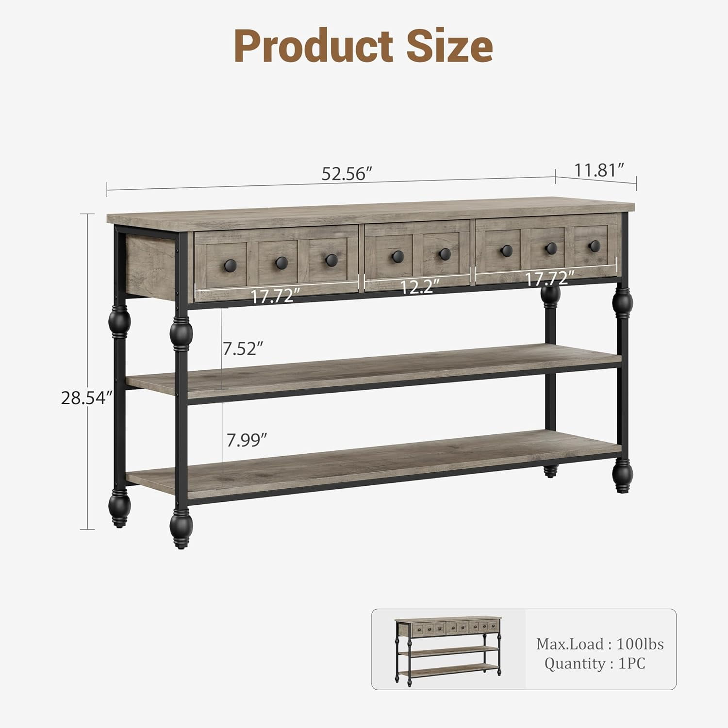 Picture of Grab Your Item 3 Tier Entryway Table, Console Table with 3 Storage ...