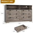 thumbnail image 1 of Grab Your Item Elegant Rustic Antique Light 6-Drawer Dresser with LED Strip Lighting & Charging Outlet – Ideal Storage Solution for Any Room, 1 of 7