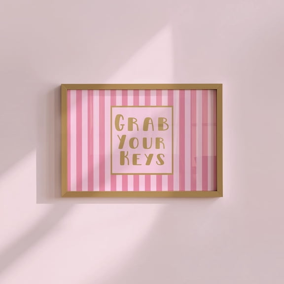 Grab Your Keys Preppy Striped Daily Reminder Entryway Dorm Poster, Unframed Size 8x12