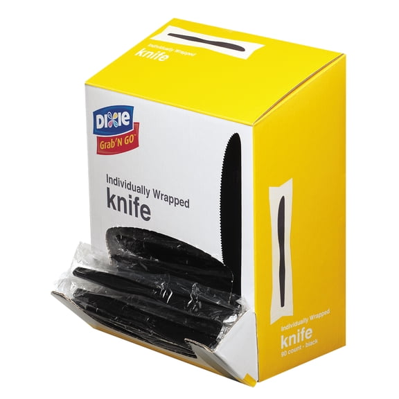 Grab'n Go Wrapped Cutlery, Knives, Black, 90/box | Bundle of 5 Packs