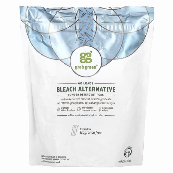 GrabGreen Bleach Alternative Pods 60 Loads Fragrance Free - 60 Pods Pack of 3