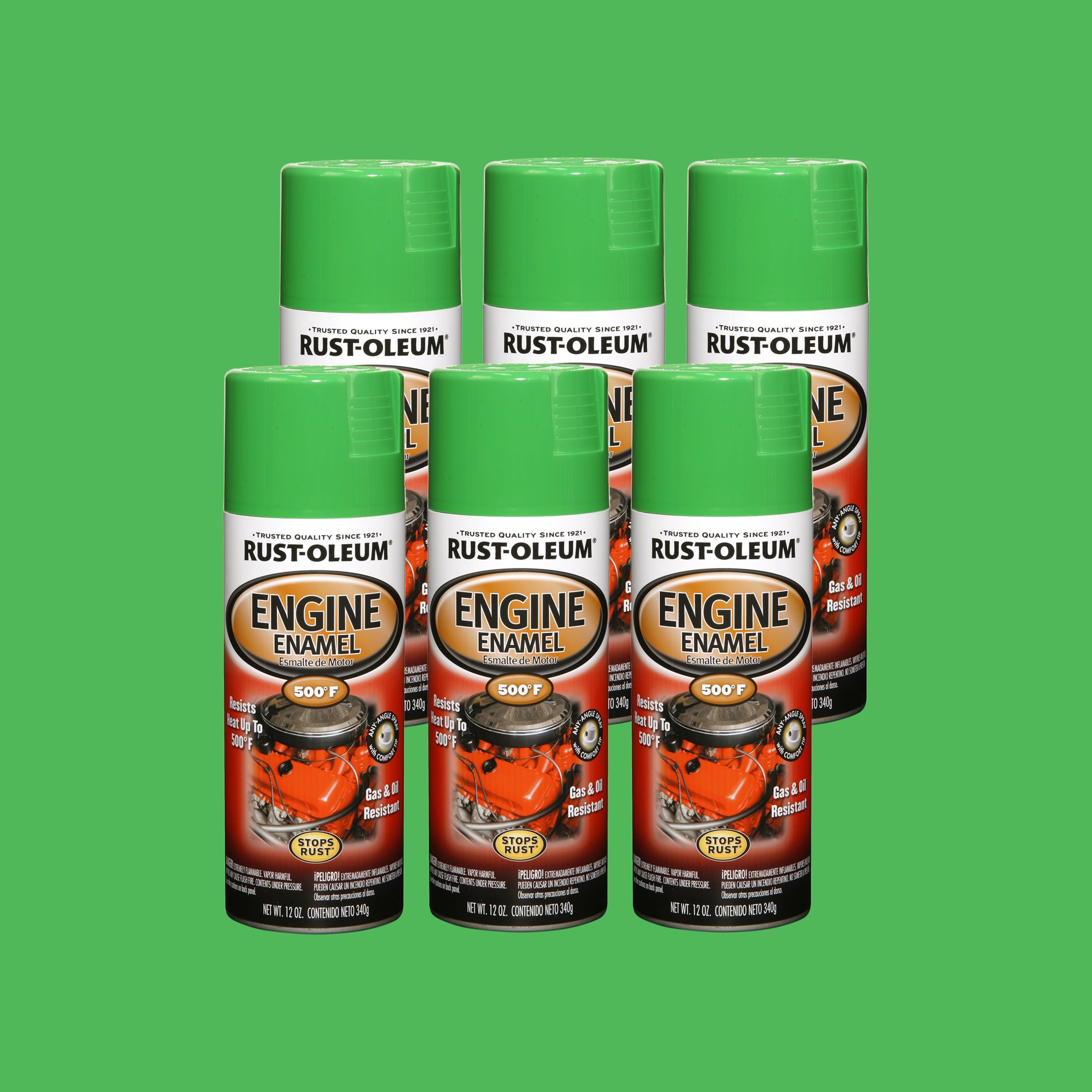 6 Pack, Grabber Green, Rust-Oleum Automotive Engine Enamel Gloss Spray Paint-248951, 12 oz