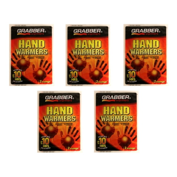 Grabber Hand Warmers, Heat Up to 10 Hours of Heat Gloves, 2 Warmers Each - Pack of 5