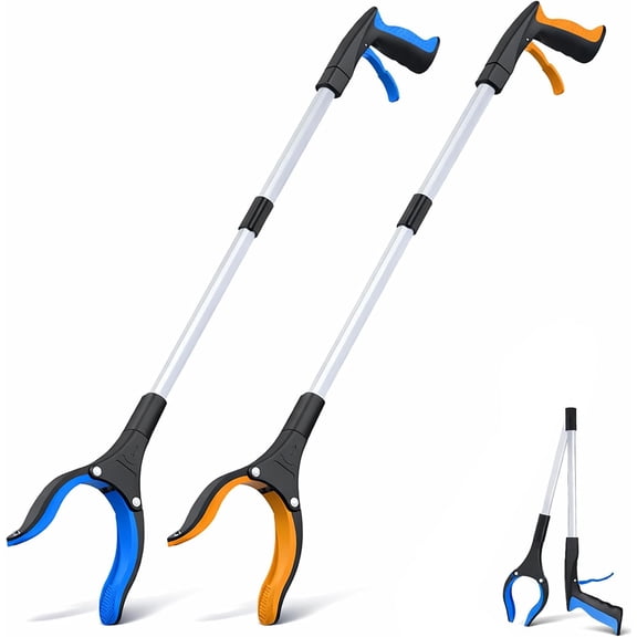 Grabber Reacher Tool - 32” Extra Long Foldable Gripper and Reaching Tool - Heavy Duty Pick Up Stick Grabbers for Seniors, Trash, Surgery Recovery Must Haves Gifts (Blue+Orange 2P)