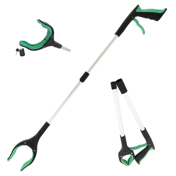 Grabber Reacher Tool, Foldable Grabber Reaching Tool, Lightweight Trash Picker Upper Tool for Elderly with Anti-Slip Rotating Rubber Gripper,Green