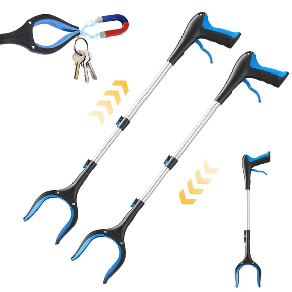 Telescopic Grabber Reacher Tool, 5-Level Adjustable Length (23''to41''), Trash Claw Litter Picker for Yard, Garden & Household Cleaning(Blue-2 Pack)