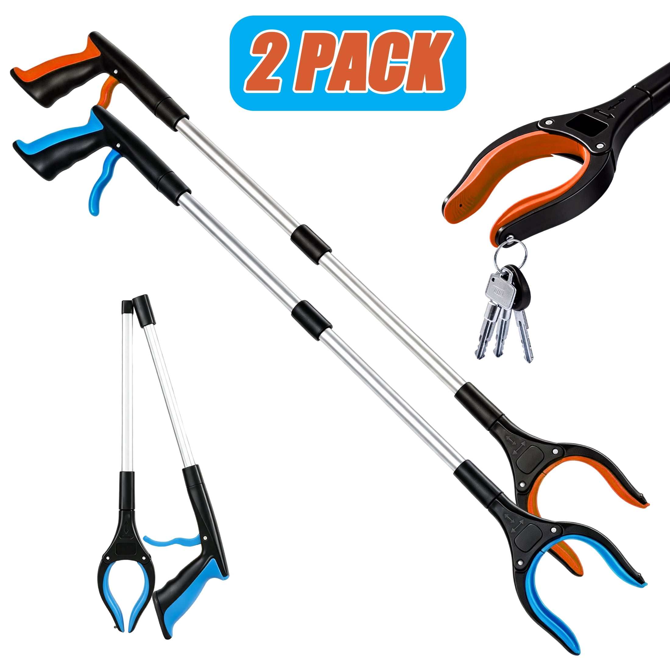2 Pack Foldable Grabber Reacher Tool, 32.67 Inch Litter Pick Up Tool with 360° Rotating Jaw, Non‑Slip Trash Picker Upper Tool for Outdoor Litter, Hard‑to‑Reach Items