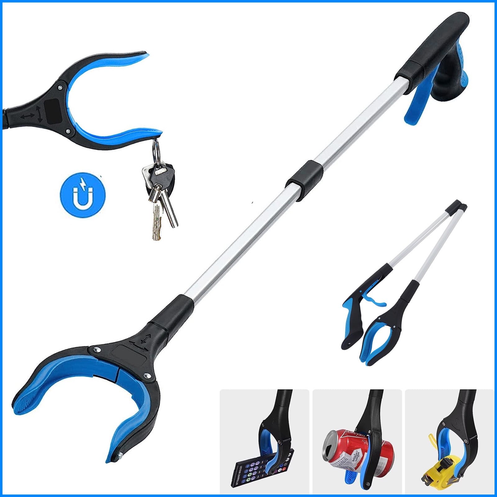  Rirether 43 Long Grabber Reacher Tool, Foldable Reacher Grabber  with Magnetic Tip,Wide Jaw and Rotating Gripper Mobility Aid, Aluminum  Alloy Lightweight Trash Picker Grabber(Blue) : Health & Household