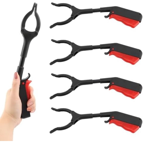 Grabber Tool, 4pcs 30cm/12inch Grabber Reacher Tool Claw Rubbish Tong, Lightweight Trash Pick up Stick,Portable Grabber Tool for Adults Litter Pickers Sanitation Workers(Black+red)