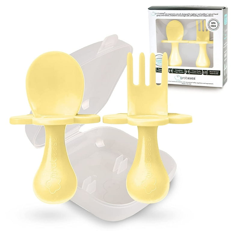 Grabease Baby and Toddler Self-Feeding Utensils – Spoon and Fork Set for  Baby-Led Weaning – Made of Non-Toxic Plastic – Featuring Protective  Barriers