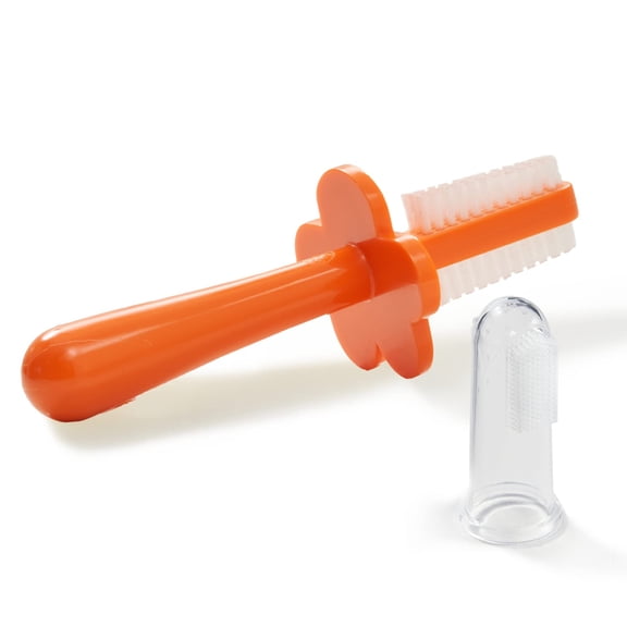 Grabease Silicone Toothbrush Baby Double Sided Toothbrush Brushing Buddy Toddler Toothbrush, BPA-Free & Phthalate-Free for Baby & Toddler, 1 Pack, Orange