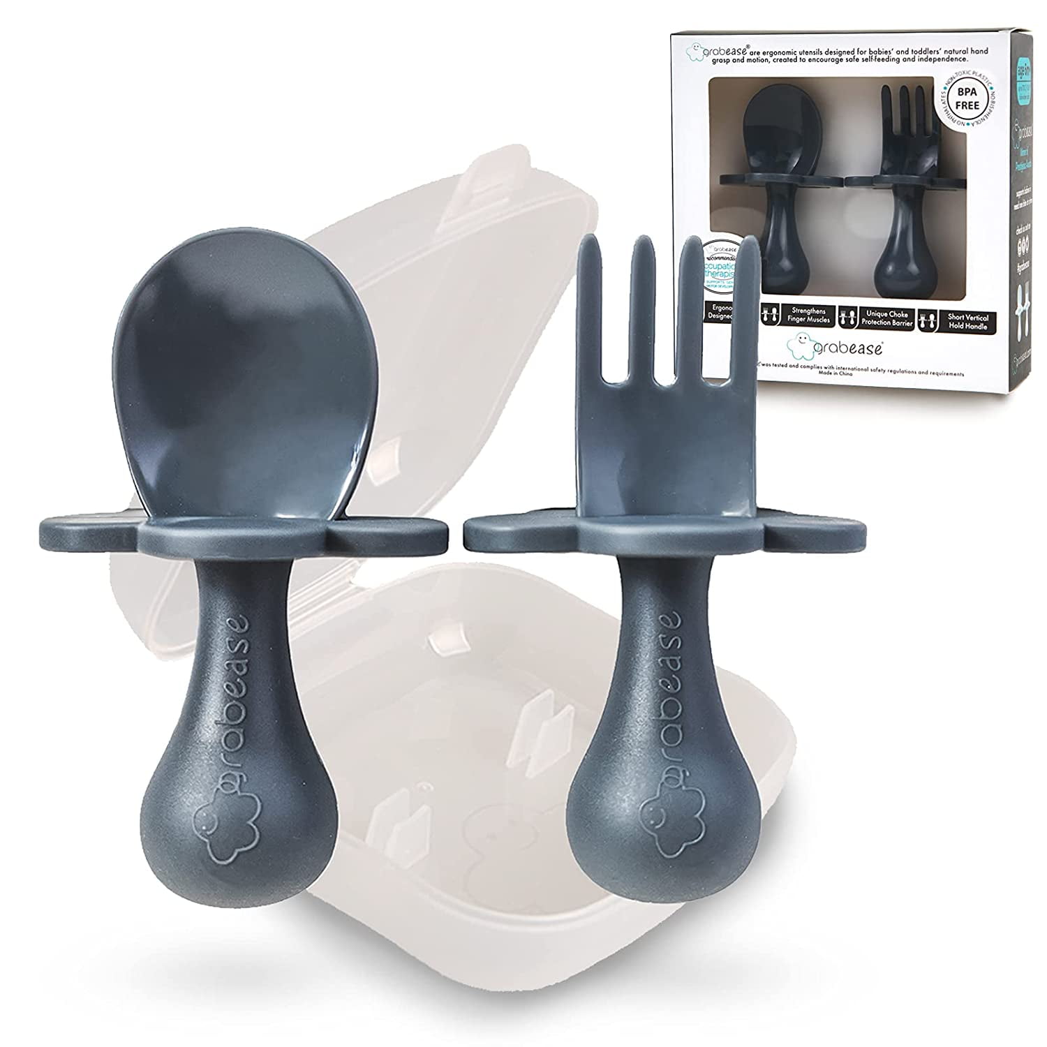 Grabease Toddler Self Feeding Utensils Spoon and Fork Set for Baby