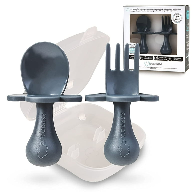 Grabease Toddler Self Feeding Utensils Spoon and Fork Set for Baby Led Weaning Non Toxic Plastic 0.17 oz