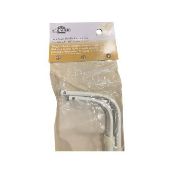 Graber Double Lock Seam Curtain Rod, 28 to 48-Inch Adjustable Width, White